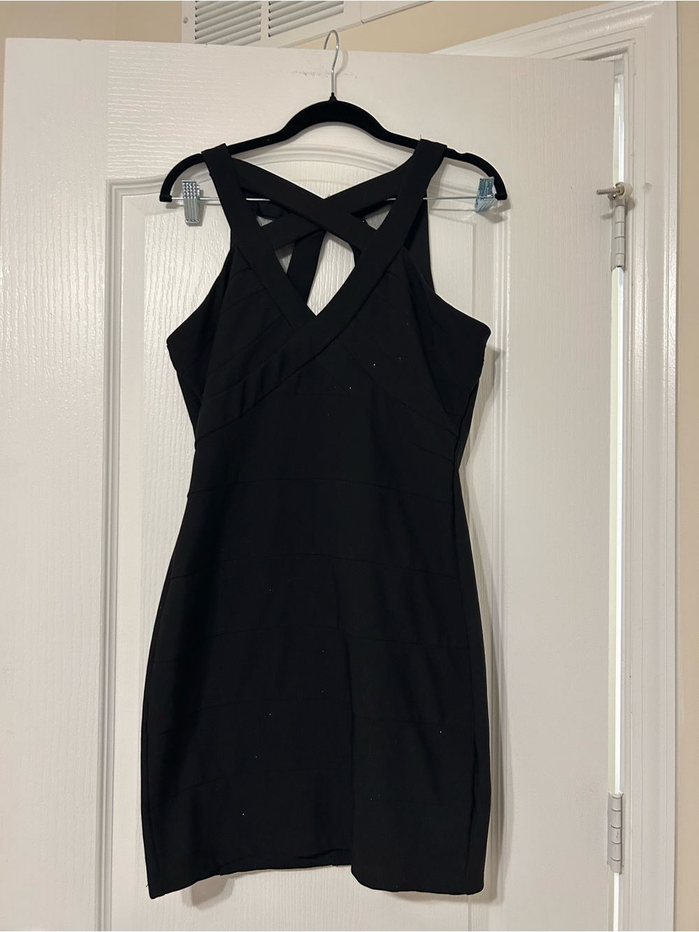 Crystal Doll Black Crisscross Strap Mini Dress